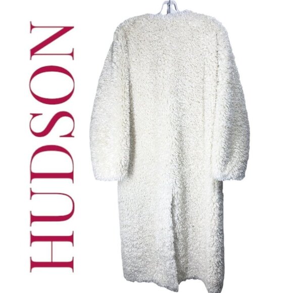 NWT HUDSON JEANS Reversible Shearling Teddy Longline Maxi Coat Natural Cream, Si - Picture 6 of 16